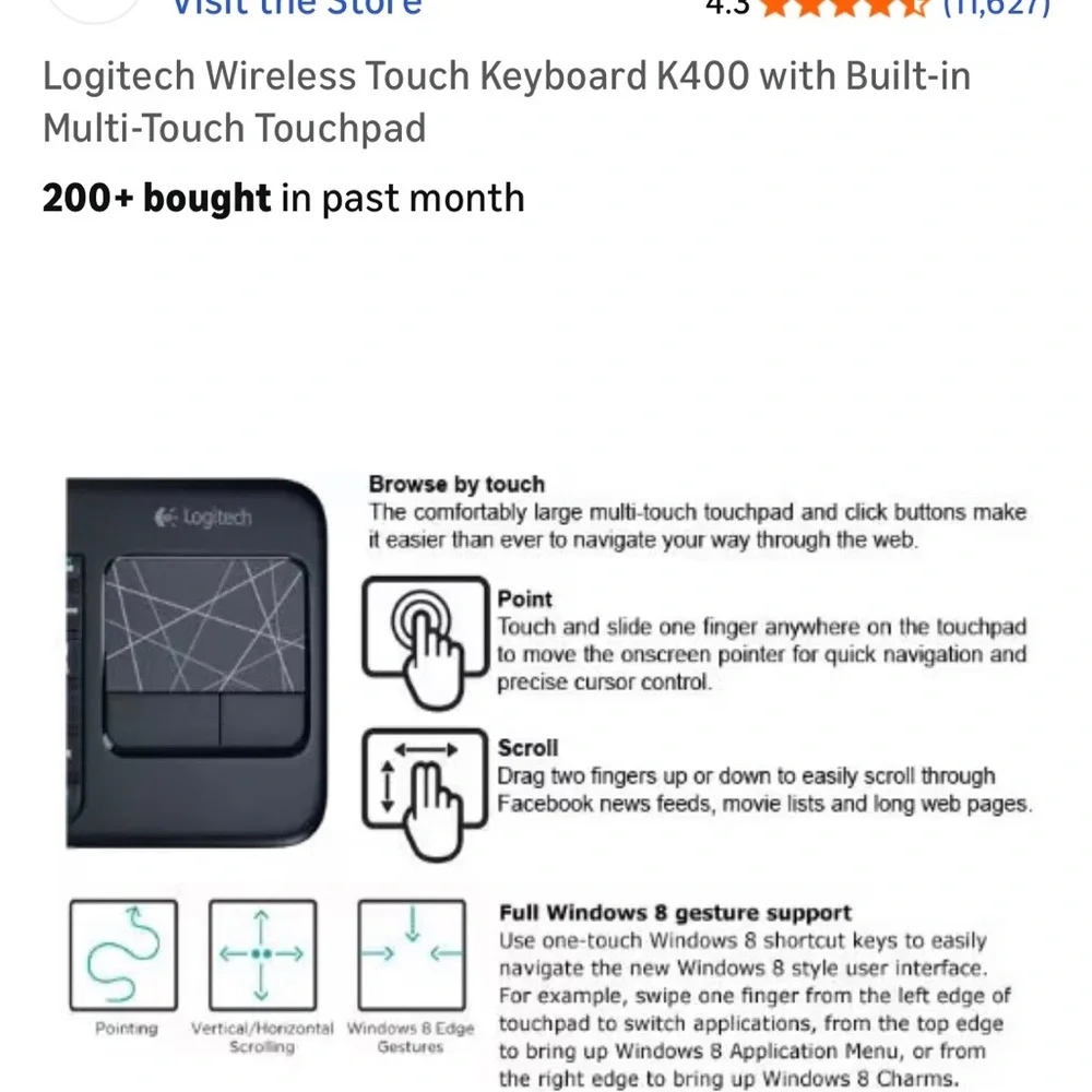 Logitech Black Wireless Keyboard with Touchpad